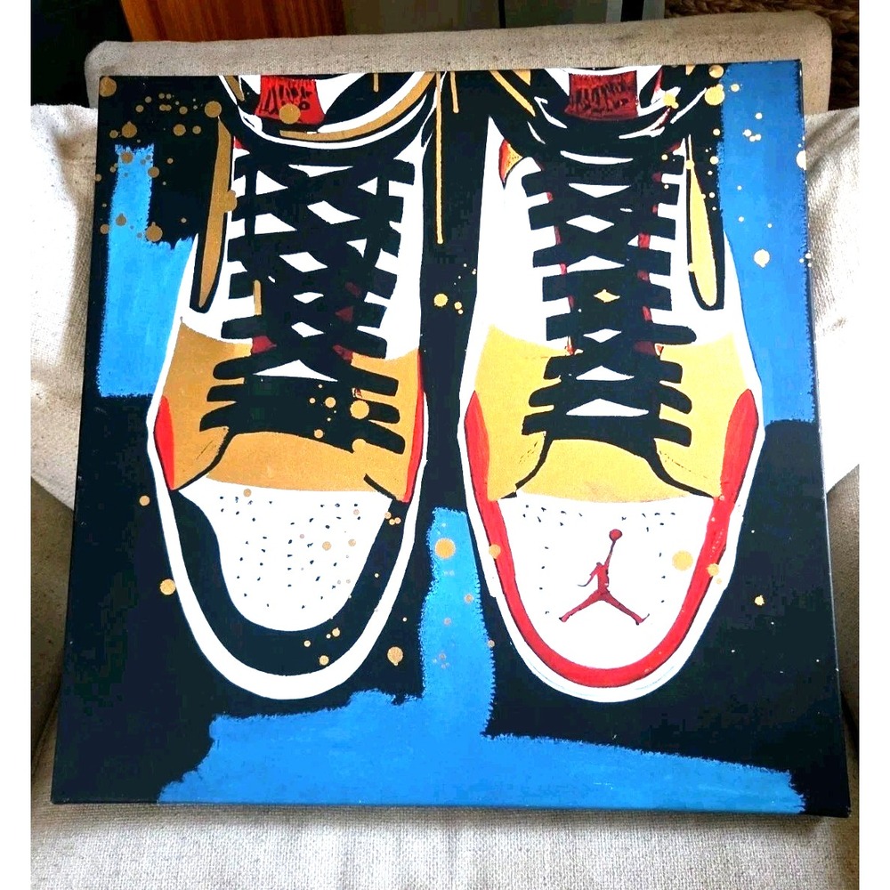 Original Air Jordan Sneaker Modern Art | Canvas Painting Art | Framed 24"x24"